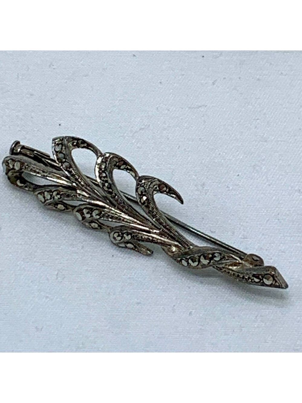 925 Sterling Silver Marcasite Leaf Branch Pin Brooch Vintage Art Deco